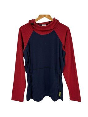 Melanzana Hoodie Mens Medium Blue Micro Grid Fleece Pullover Thermal Pockets